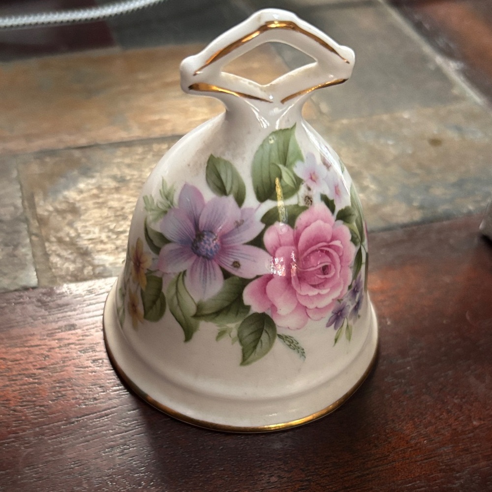 Floral Bone China Bell with Gold Accents